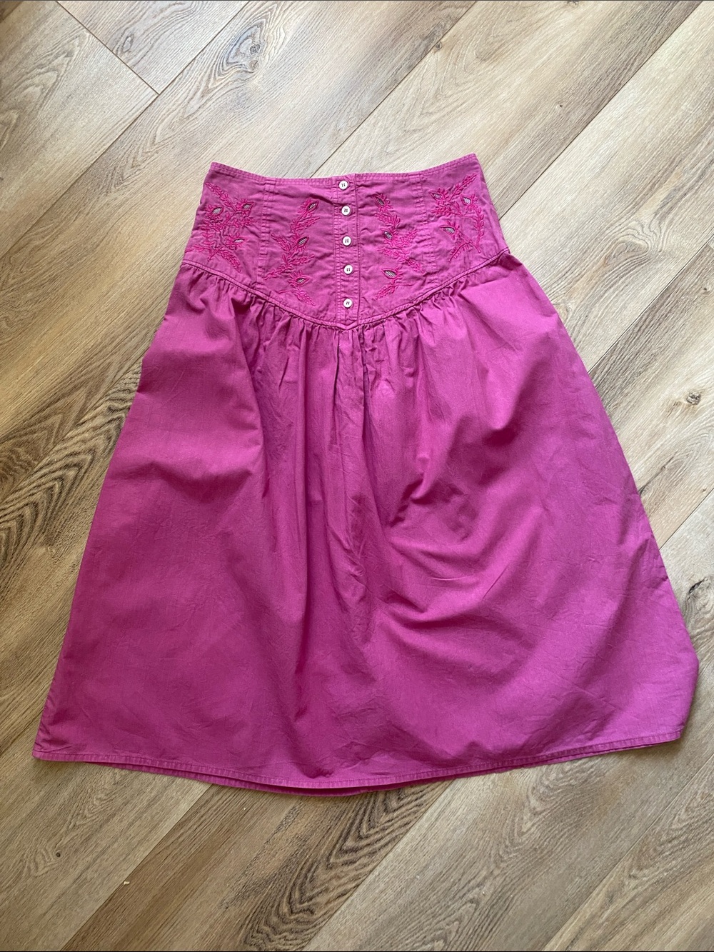 Boho Romantic High-Waisted Skirt Embroidered A- Line Vintage Fairy Midi Size M